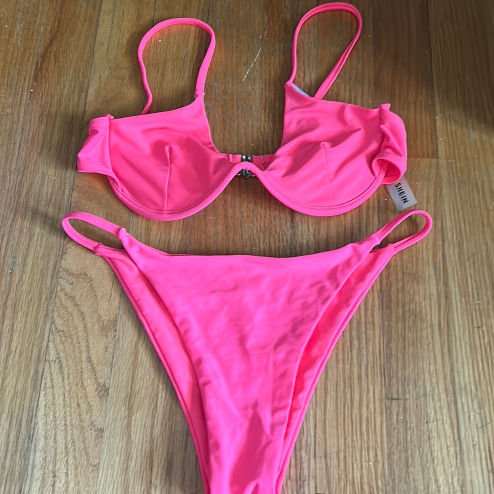 Pink shein swimsuit small top and medium bottom